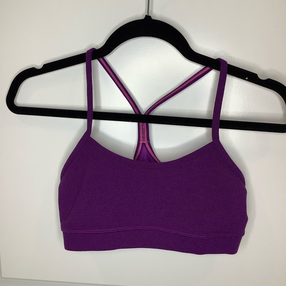 lululemon athletica, power Y bra, purple/black stripes, size 6